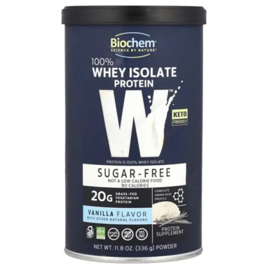 Biochem 100% Whey Isolate Protein, Sugar Free, Vanilla, 11.8 oz (336 g) image {3}