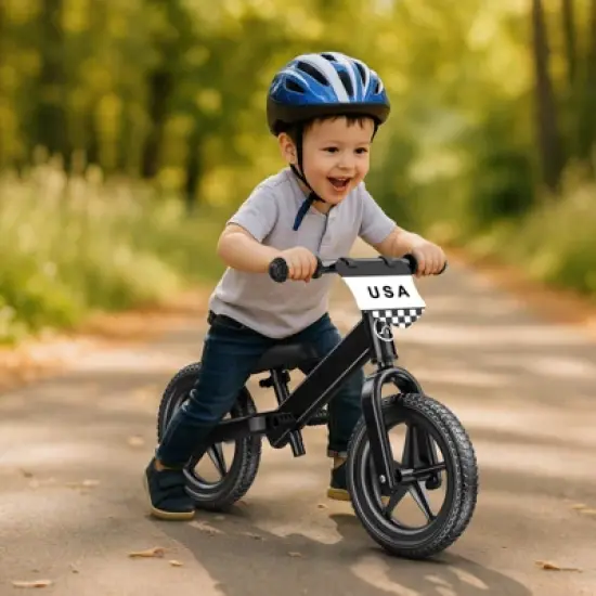 Itopfox Toddler Balance Bike for 2-5 Year Olds, No Pedal Toy Bike with Tool-Free Adjustment, Includes Custom Plate & 3 Stickers Black image {7}