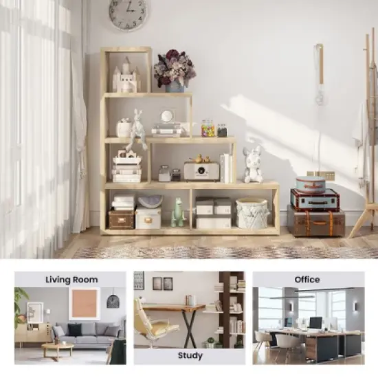 Costway 6 Cubes Ladder Shelf Freestanding Corner Bookshelf Storage Bookcase Display Rack image {4}