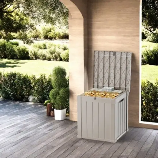 DSVIMOY Deck Boxes, 4-Piece 45 Gal Outdoor Storage Deck Box, Small Patio Storage Bin for Garden Tools, Black & Brown, 30.75"*17.13"*21.85" image {1}