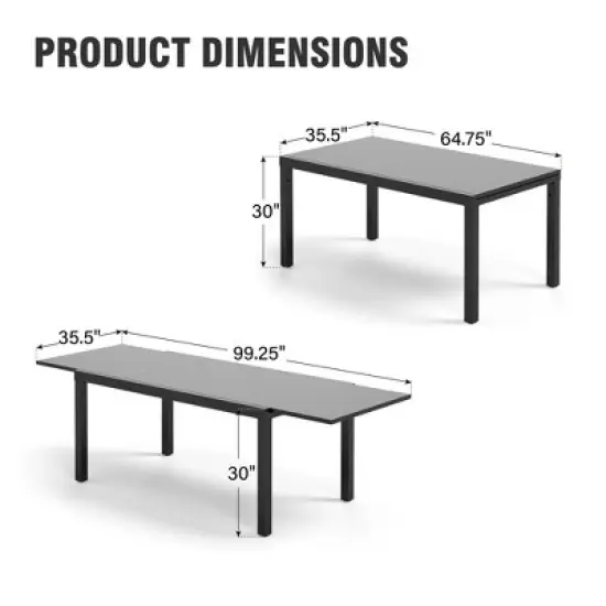 Captiva Designs 1pc Outdoor Patio Expandable Rectangular Steel Dining Table with Two Tabletop Leaves image {7}