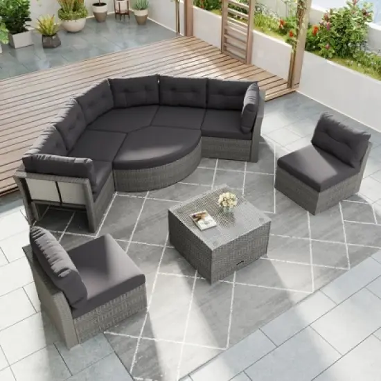 FIONECA Outdoor Patio Rattan Daybed Sectional Furniture Set with Cushions & Center Table &uml;C Grey, Perfect for Patio, Lawn, or Pool image {5}