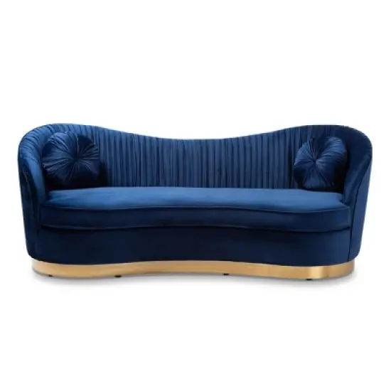 Nevena Velvet Sofa Blue - Baxton Studio image {8}