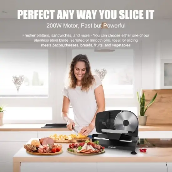 Aemego Food Slicer with Removable Stainless Steel Blade, Adjustable Thickness Black image {1}