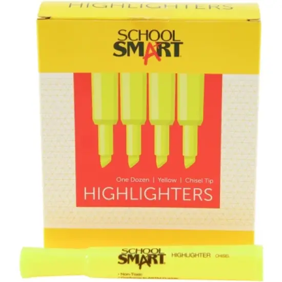 School Smart Tank Style Highlighters, Chisel Tip, Yellow, Pack of 12 image {1}