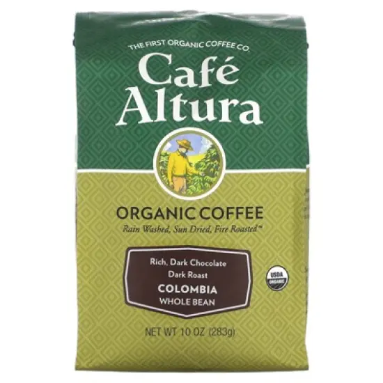 Cafe Altura Organic Coffee, Colombia, Whole Bean, Dark Roast, 10 oz (283 g) image {3}