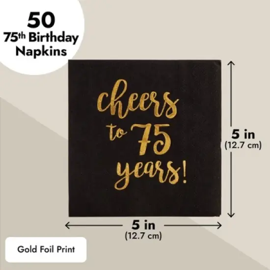 Sparkle and Bash 50 Pack 75 Birthday Party Cocktail Napkins, Cheers to 75 Years (5 x 5 In) image {2}