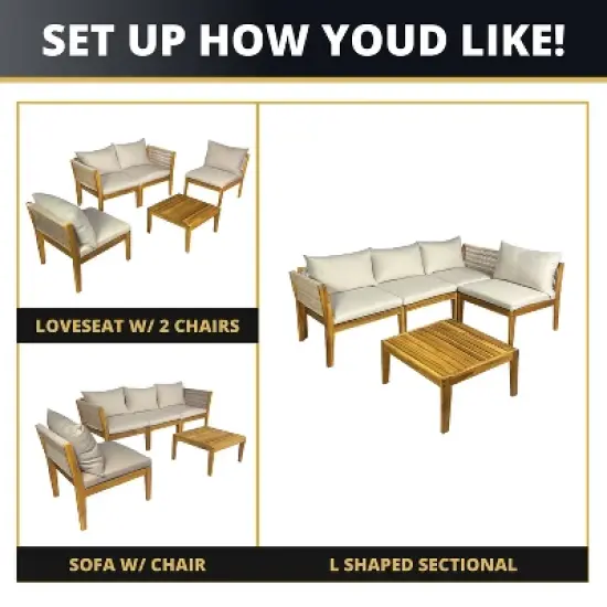 Kinger Home Steven 4-Piece Acacia Wood Patio Furniture Set with Cushions Stylish and Durable Outdoor Patio Furniture Compact Wood image {5}