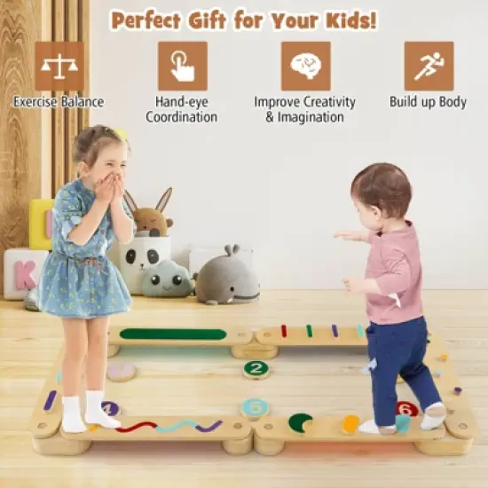 Costway Wooden Balance Beam w/ Stepping Stones Balance Board Toy Playset for 1+ Toddlers image {5}