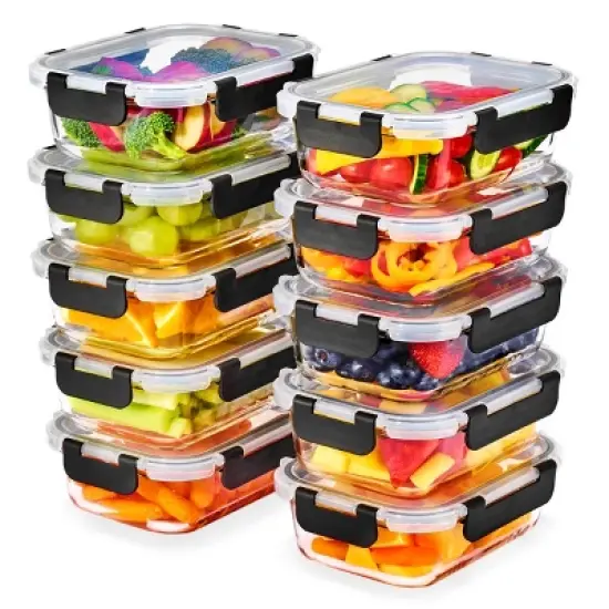 Sorbus 20 Piece Rectangular (630ml/ 21.3oz/ 2.6cups) Glass Meal Prep Containers with Airtight Lids - Preserves Freshness, Oven Safe, durable, BPA-free image {9}