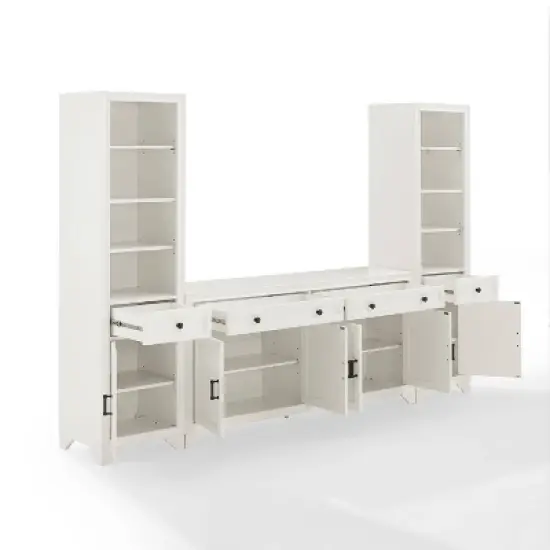 3pc Tara Sideboard and Bookcase Set Distressed White - Crosley image {8}
