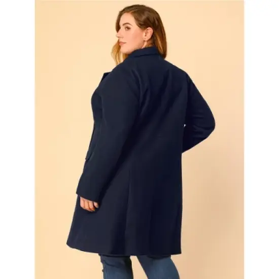 Agnes Orinda Women's Plus Size Winter Peacoat Notched Lapel Double Breasted Long Overcoats image {4}