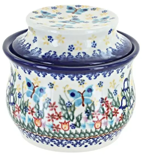 Blue Rose Polish Pottery 549 Vena French Butter Dish image {6}