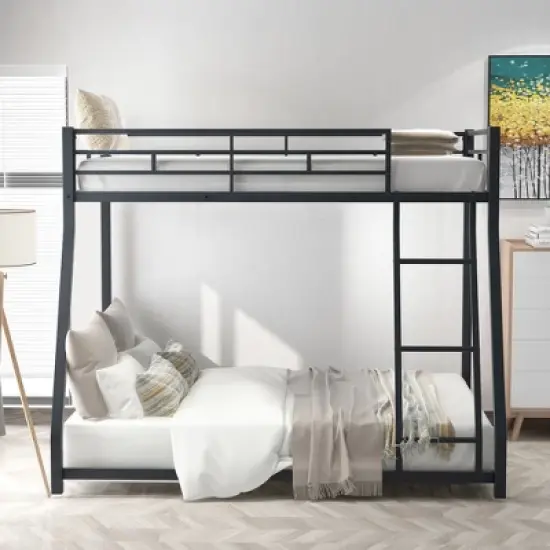 Twin over Full Metal Floor Bunk Bed with Ladder-ModernLuxe image {1}