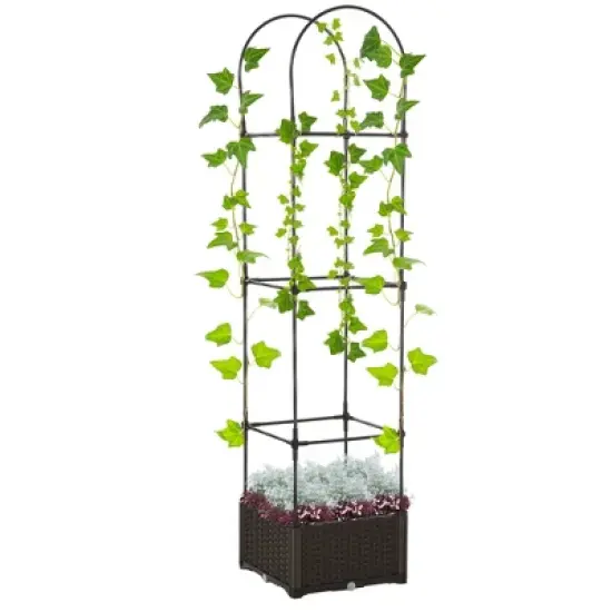 Outsunny 6' Raised Garden Bed Planter with Trellis, Self-Watering Disk, Drainage Holes & Steel Frame for Climbing Plants image {7}