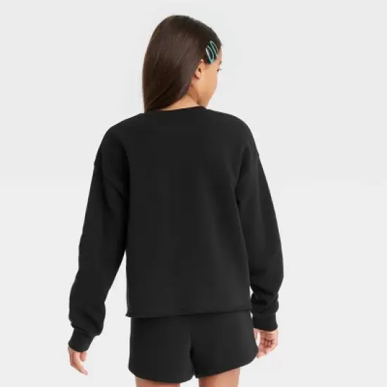 Girls' Smiley Cropped Crewneck Sweatshirt - art class&trade; Black image {1}