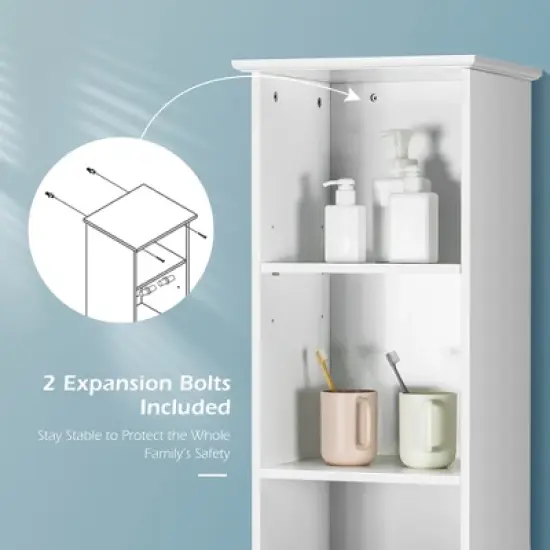 Costway Bathroom Tall Storage Cabinet Freestanding Linen Tower w/ Open Shelves & Drawer image {7}