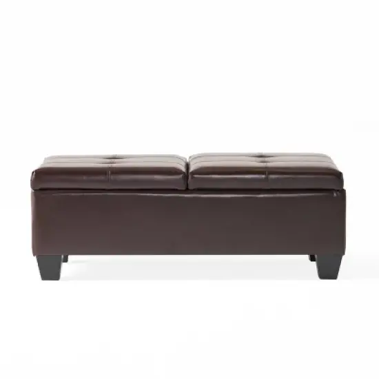 Merrill Double Opening Leather Storage Ottoman - Chocolate Brown - Christopher Knight Home image {5}