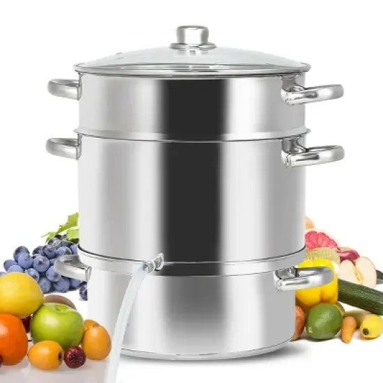 Costway 11-Quart Stainless Fruit Juicer Steamer Stove Top w/ Tempered Glass Lid image {10}