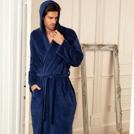 Men's Lightweight Fleece Robe with Hood, Soft Bathrobe image {2}