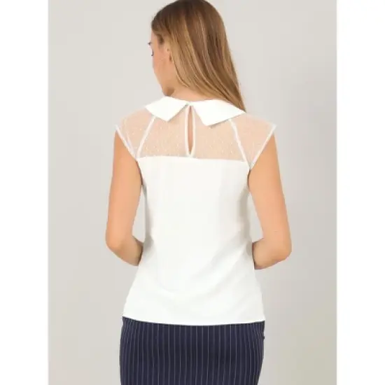 Allegra K Women's Mesh Semi Sheer Work Office Top Peter Pan Collar Shirt image {4}