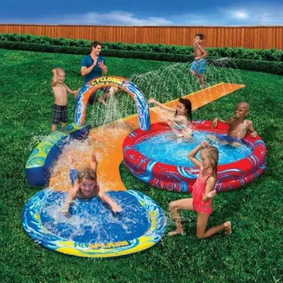 Banzai Cyclone Splash Water Park Outdoor Backyard Inflatable Toy with Sprinkling Slide and Kiddie Pool, image {3}