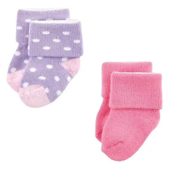 Luvable Friends Baby Girl Newborn and Baby Terry Socks, Coral Lilac Mary Janes 12-Pack image {2}