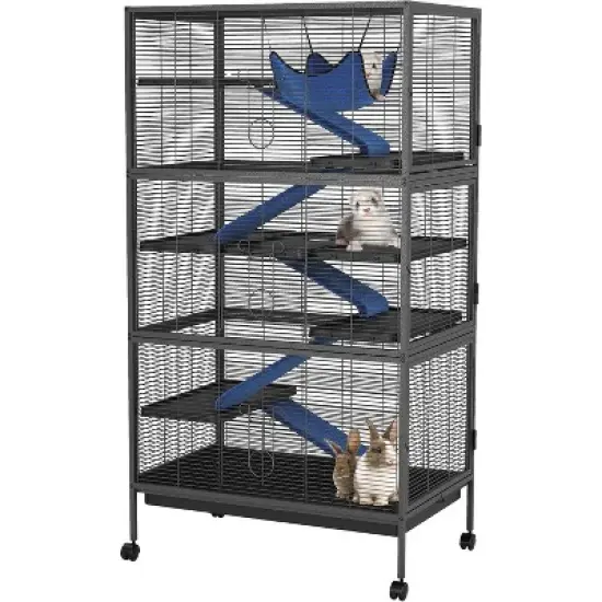 6-Tier Metal Small Animal Habitat - Rolling Critter Nation Cage with Fleece Ramps, Lockable Doors for Ferrets, Chinchillas& Rabbits,black image {5}