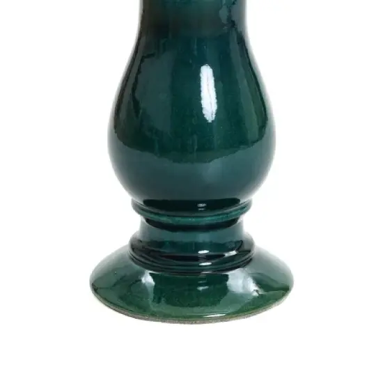 LuxenHome 22" Elegant Tall Ceramic Bird Bath for Outside with Floral Pattern, Dark Green image {5}