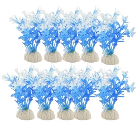 Unique Bargains Simulation Plants Grass Decor for Fish Tank 3.5" Blue White 10 Pcs image {3}