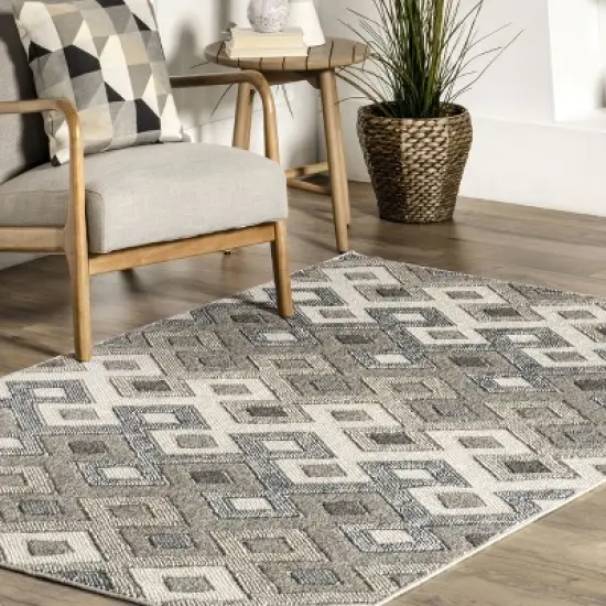 Nuloom Kris Transitional Diamond Indoor/Outdoor Patio Area Rug, 4' x 6', Gray image {8}