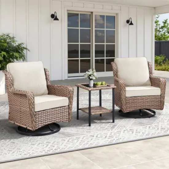 Buenhomino Wicker Patio Conversation Set Outdoor Seating Group Furniture Set with Cushions image {1}
