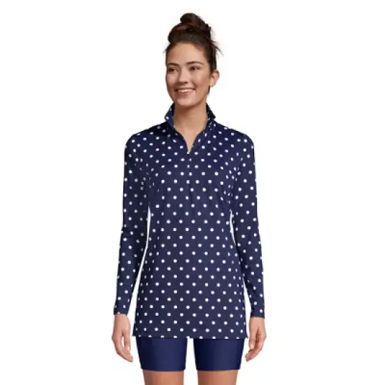 Lands' End Women's Quarter Zip Long Sleeve Tunic Rash Guard Cover-up UPF 50 Sun Protection image {7}