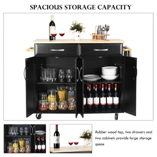 Costway Rolling Kitchen Trolley Island  Cart Wood Top Storage Cabinet Utility w/ Drawers image {3}