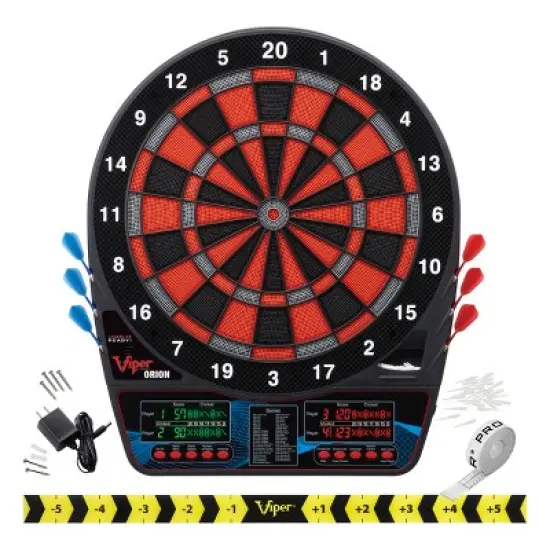Viper Orion Electronic Dartboard, Metropolitan Cabinet, Laser Throw Line, Dartboard Lights, Black Magic Soft Tip Darts, and Spare Tips and Flights image {1}