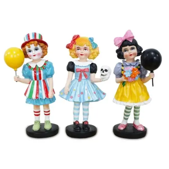 Victorian Masquerade Girl Trio, 6" Trick or Treat Clown Figurines and Hauntingly Elegant Halloween Decor| OrnamentallyYou image {6}