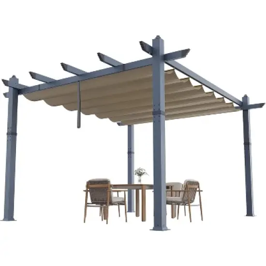 10x13ft Aluminum Pergola Adjustable Waterproof UV Canopy Rust Resistant Frame Easy Assembly Gray Khaki Curtain image {7}