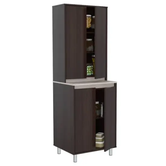 4 Door Breakroom Cabinet Espresso/Amber Gray - Inval image {3}