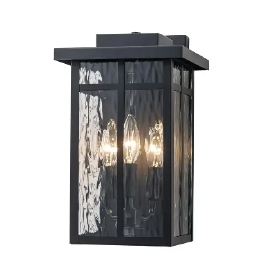 C Cattleya 13.5" 3-Light Matte Black Outdoor Hardwired Wall Lantern Sconces with Water Ripple Glass image {8}