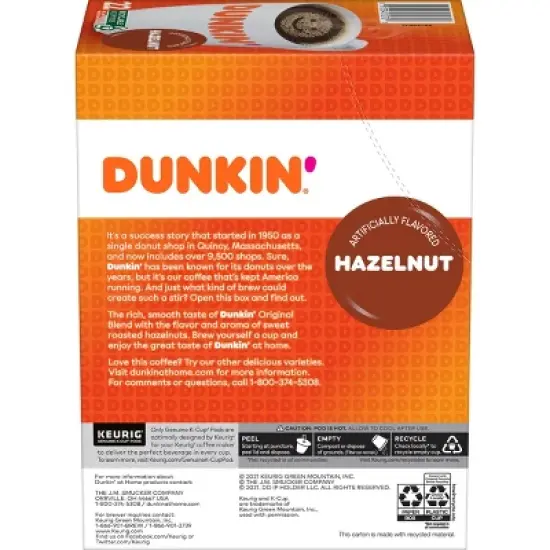 Dunkin' Hazelnut Flavored Medium Roast Coffee - Keurig K-Cup Pods - 22ct image {1}