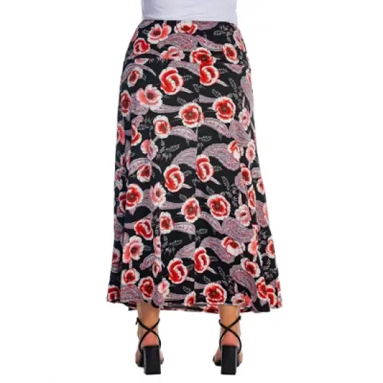 Womens Plus Size Black and Red Floral Maxi Skirt image {2}