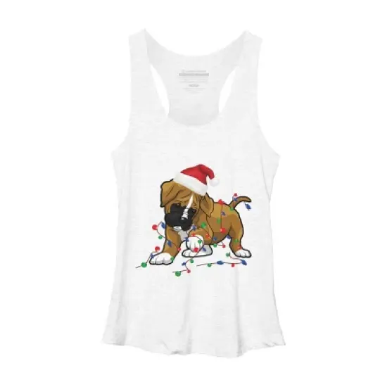 Women's Design By Humans Saint Bernard dog christmas light costume hat santa Fairy lights By Rondes Racerback Tank Top image {5}