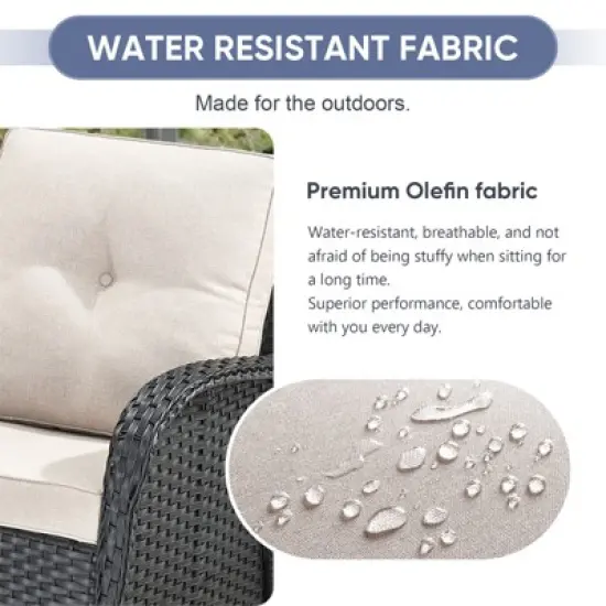 POCASSY Black Wicker Patio Furniture Set Outdoor Swivel Rocker Patio Glider Chairs Set of 2 with Side Table for Porch Balcony in Beige Cushion image {3}