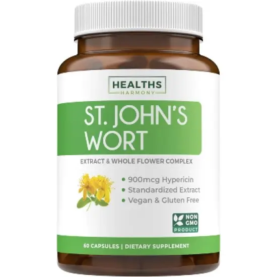 St Johns Wort Capsules, Powerful 900mcg Hypericin, Standardized Extract & Whole Herb Supplement, Health's Harmony, 60, 120 or 180ct image {8}