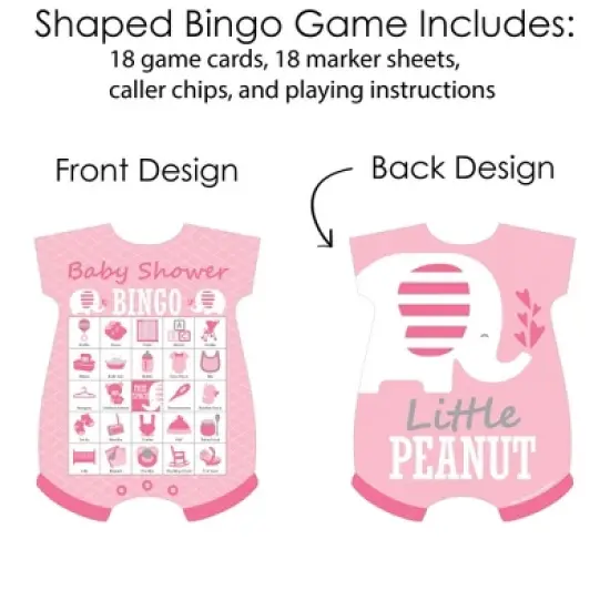 Big Dot of Happiness Pink Elephant - Picture Bingo Cards and Markers - Girl Baby Shower Shaped Bingo Game - Set of 18 image {2}