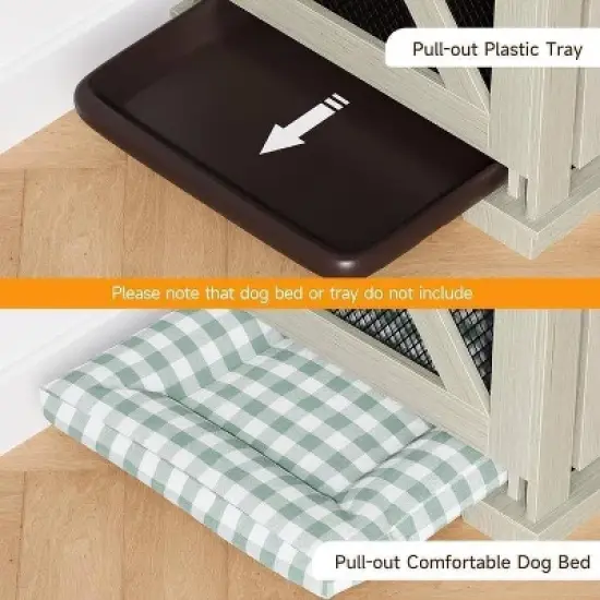 COZONY 71 Inch Dog Crate Furniture for 2 Dogs with Sliding Barn Door TV Stand Kennel 3 Storage Compartments, White image {5}