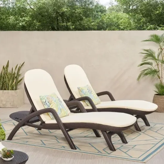 GDFStudio Ethan Outdoor Faux Wicker Adjustable Chaise Lounges with Cushion (Set of 2) image {1}