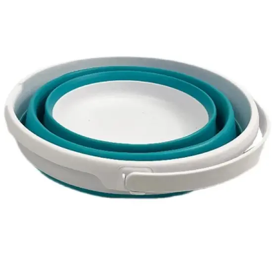 SAMMART 10L (2.6 Gallon) Collapsible Plastic Bucket - Foldable Round Tub with Handle, White/Ceramic Blue image {2}