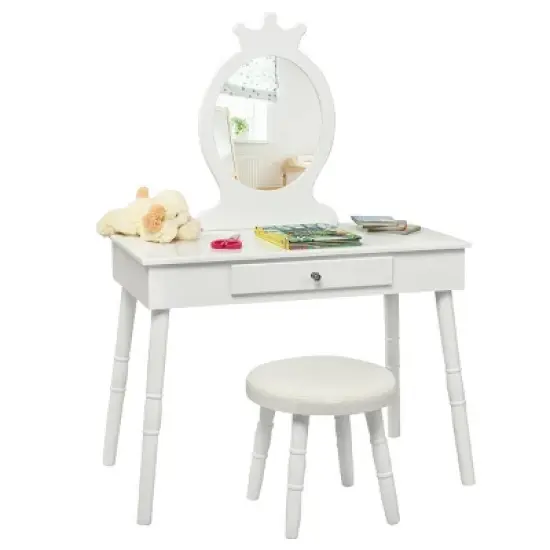 Costway Kids Vanity Makeup Table & Chair Set Make Up Stool Play Set for Children image {9}