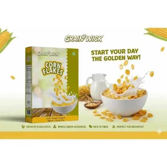 Aiva Corn Flakes Cereal Box &ldquo; Classic Crunchy Golden Breakfast Flakes | Breakfast Cereal | Wheats Breakfast Cereal | 13.23 oz (Pack of 2) image {2}